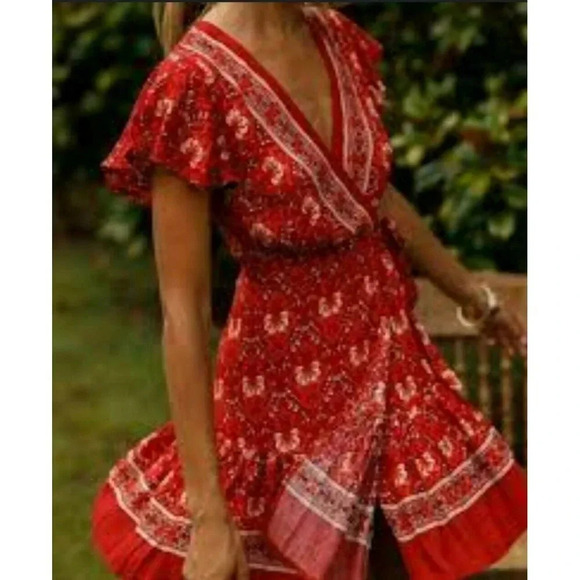 Zesica Dresses & Skirts - Zesica V Neck Dress Wrap Summer Boho Mini Print Dress Beach Casual Floral Size S